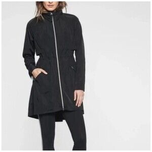 $148 ATHLETA Misty Rain Hooded Water Resistant Jacket Navy Blue Athleisure SZ M